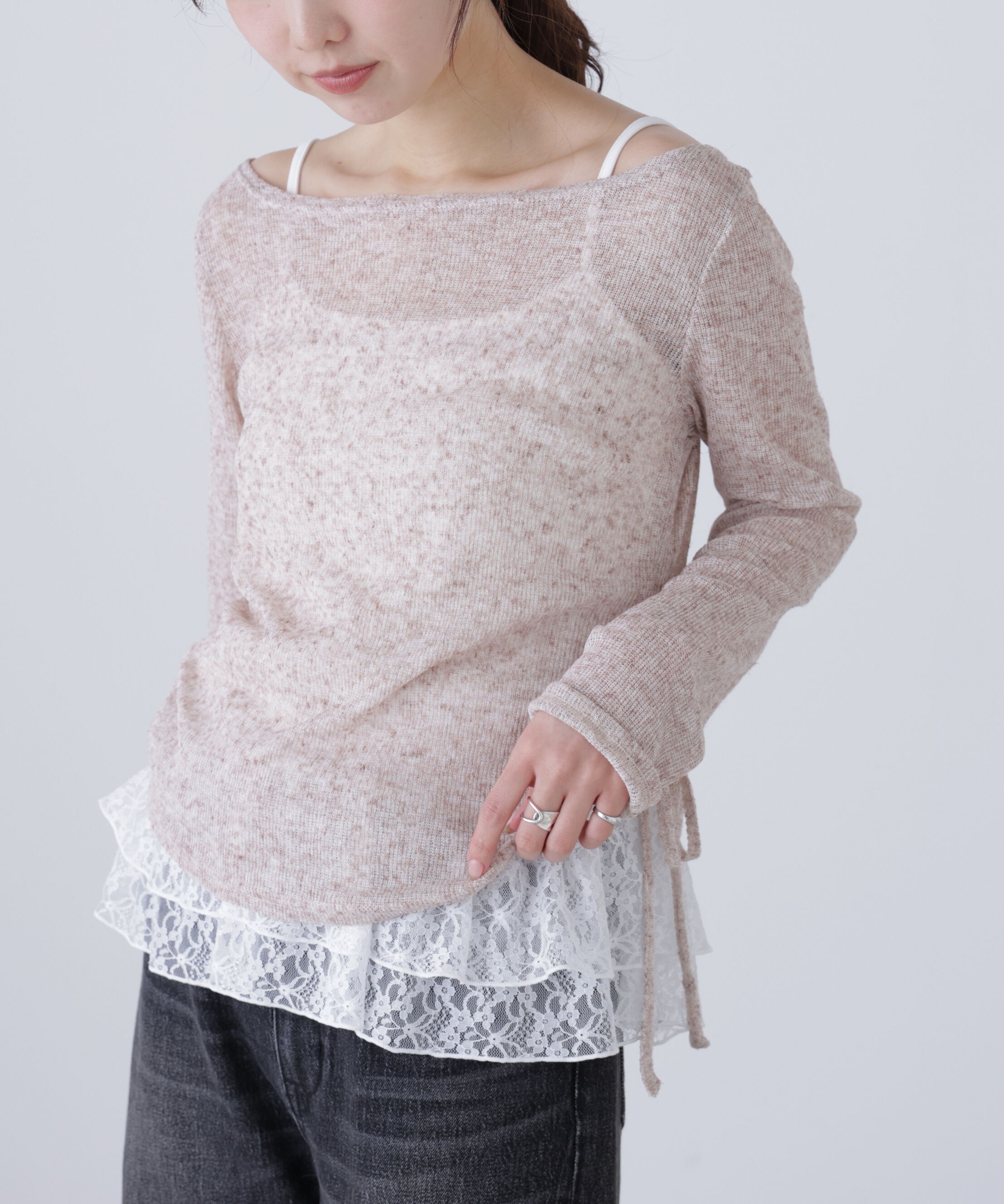  「メランジドロストレースティアードキャミセット」|Tシャツ・カットソー|ブラウン