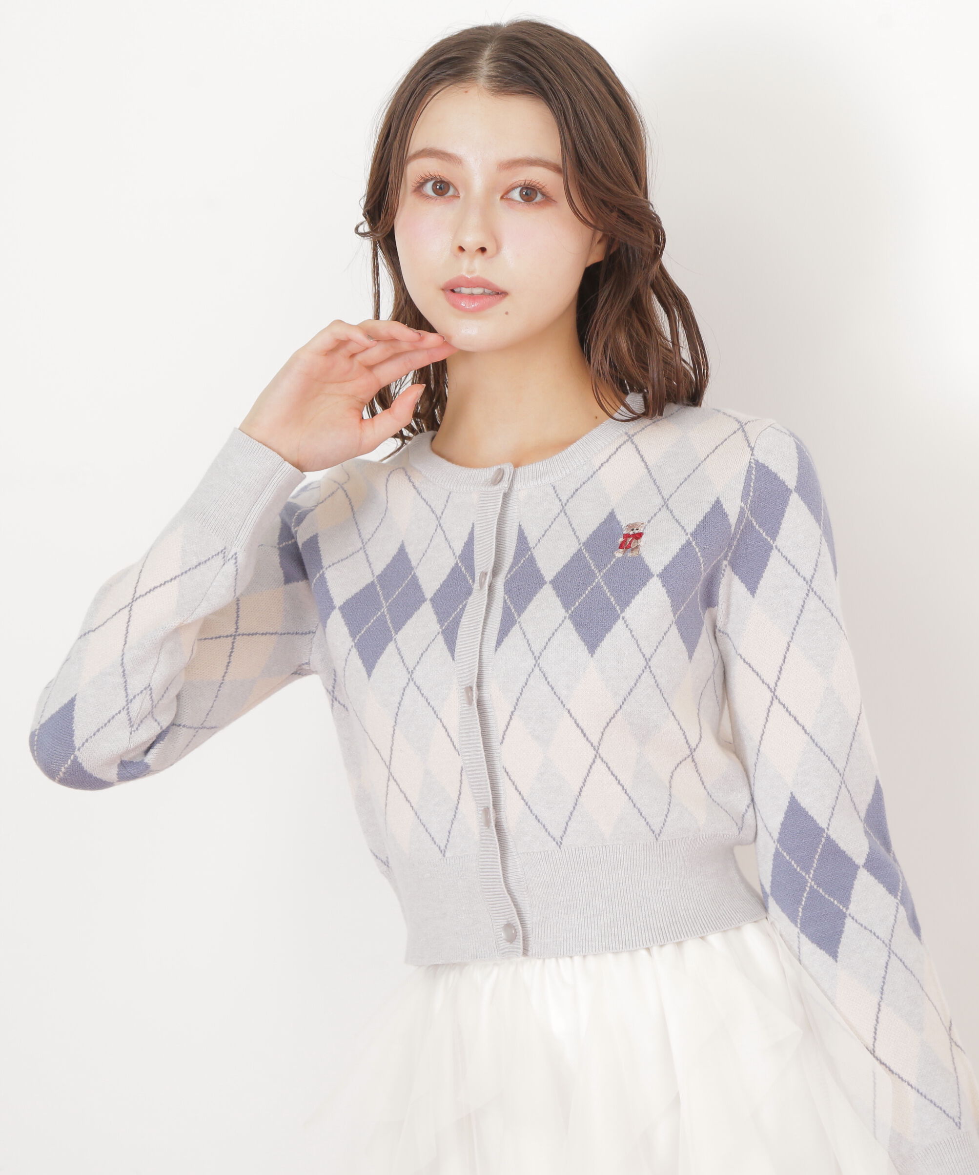  「＜ＢＥＡＲシリーズ＞アーガイルカーディガン」|ニット・セーター|ブルー