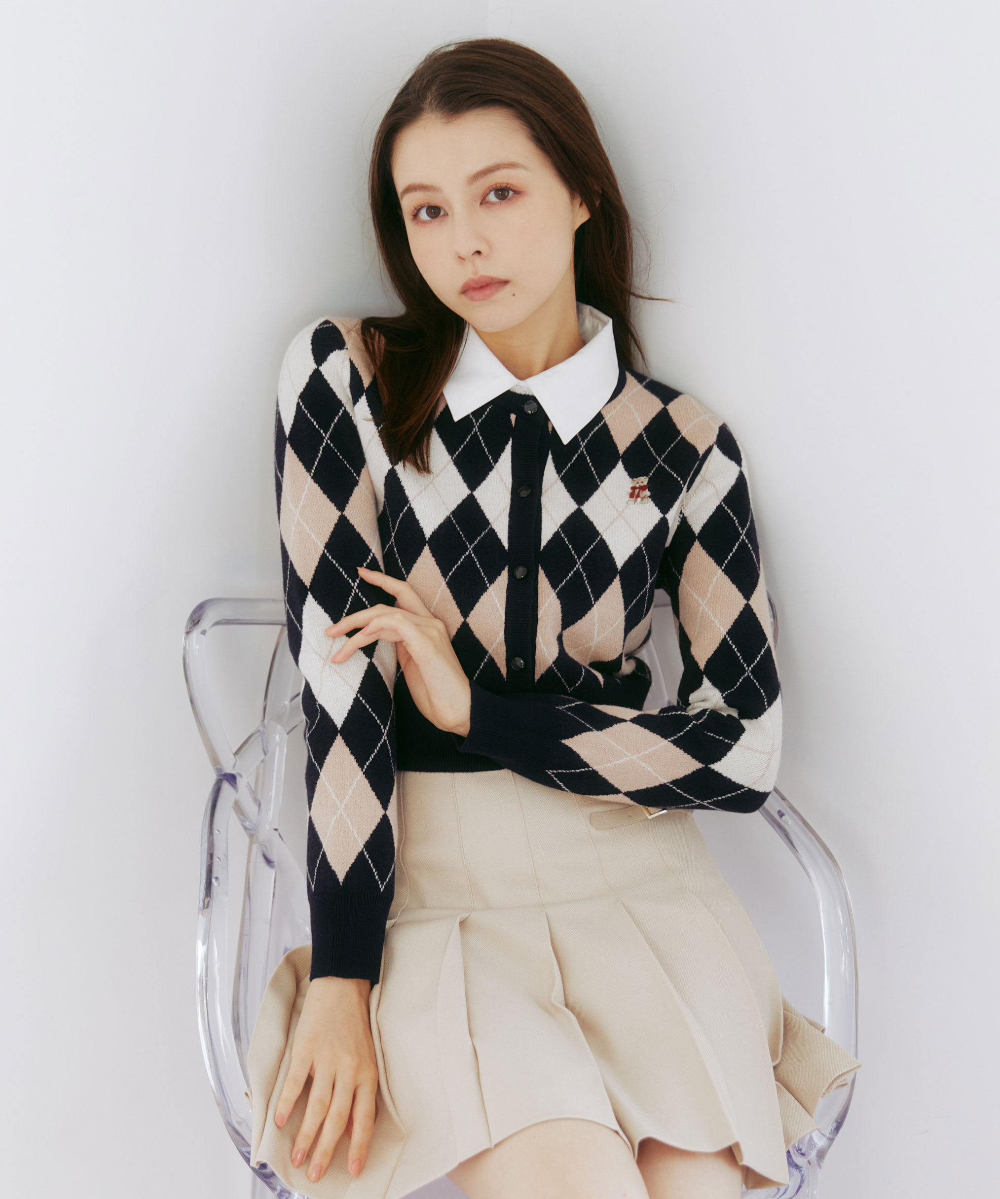  「＜ＢＥＡＲシリーズ＞アーガイルカーディガン」|ニット・セーター|ネイビー