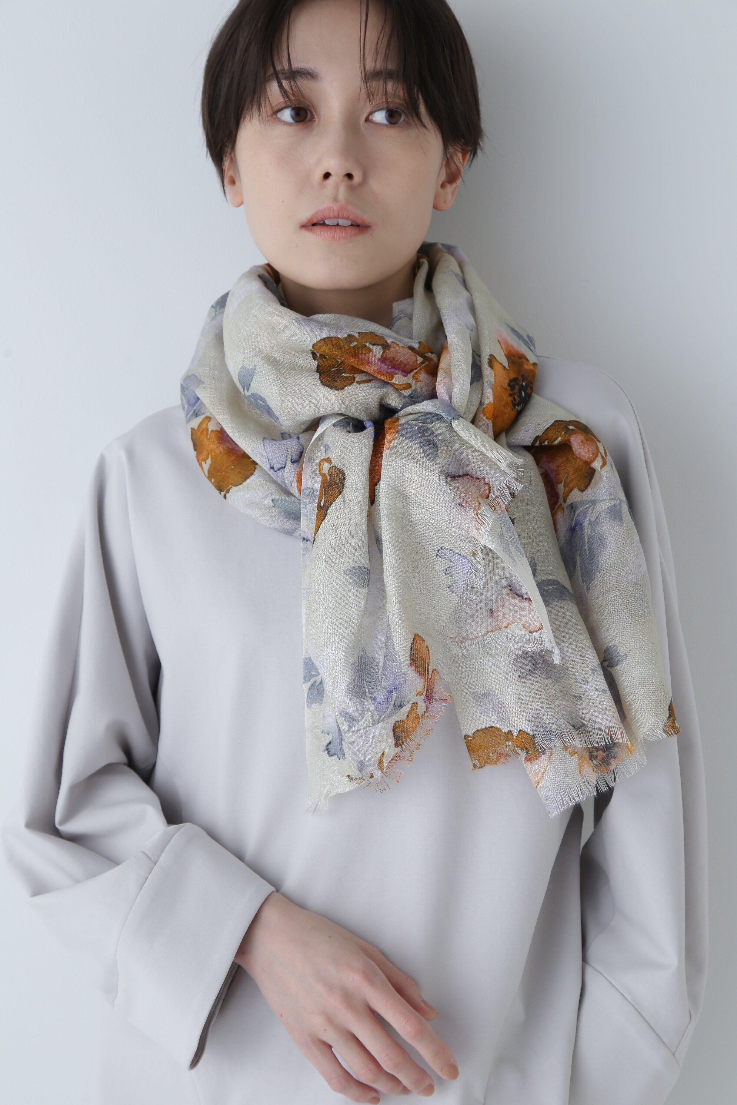  「フラワープリントストール」|バンダナ・スカーフ|イエロー3