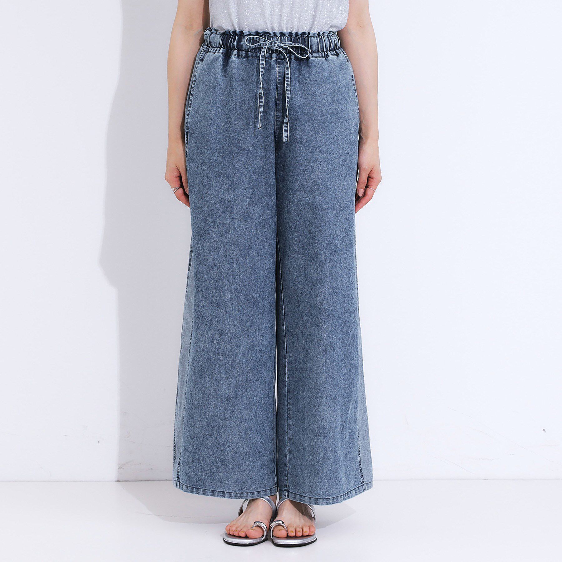 SHOO･LA･RUE「【S-LL】サイドラインがアクセント イージーデニムパンツ」|デニム|