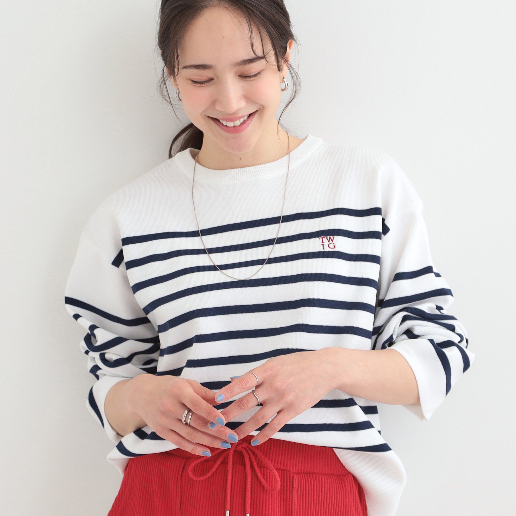 SHOO･LA･RUE「まるでTシャツ 大人カジュアルコーデに最適なボーダーニット」|ニット・セーター|ネイビー(394)