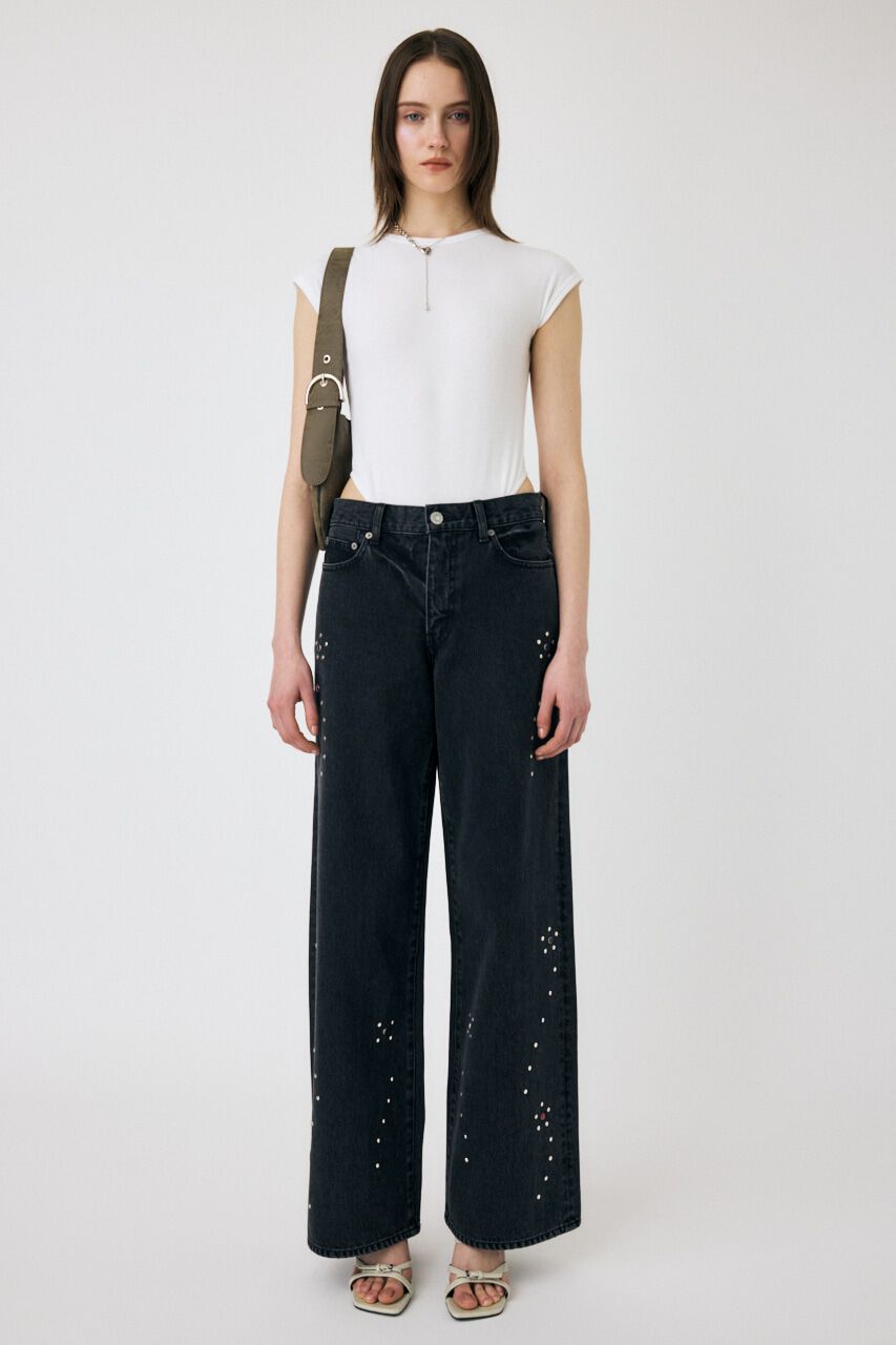 MOUSSY「FLORAL STUDDED バギー」|デニム|