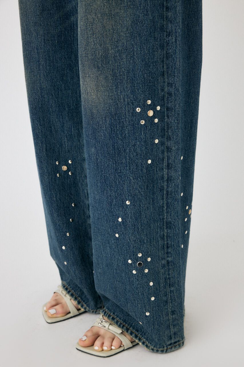 MOUSSY「FLORAL STUDDED バギー」|デニム|