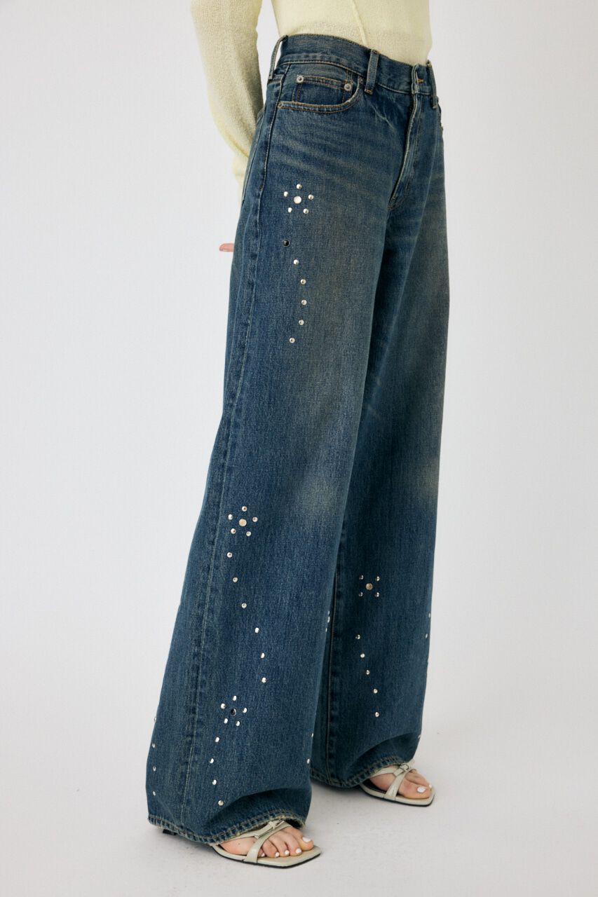 MOUSSY「FLORAL STUDDED バギー」|デニム|