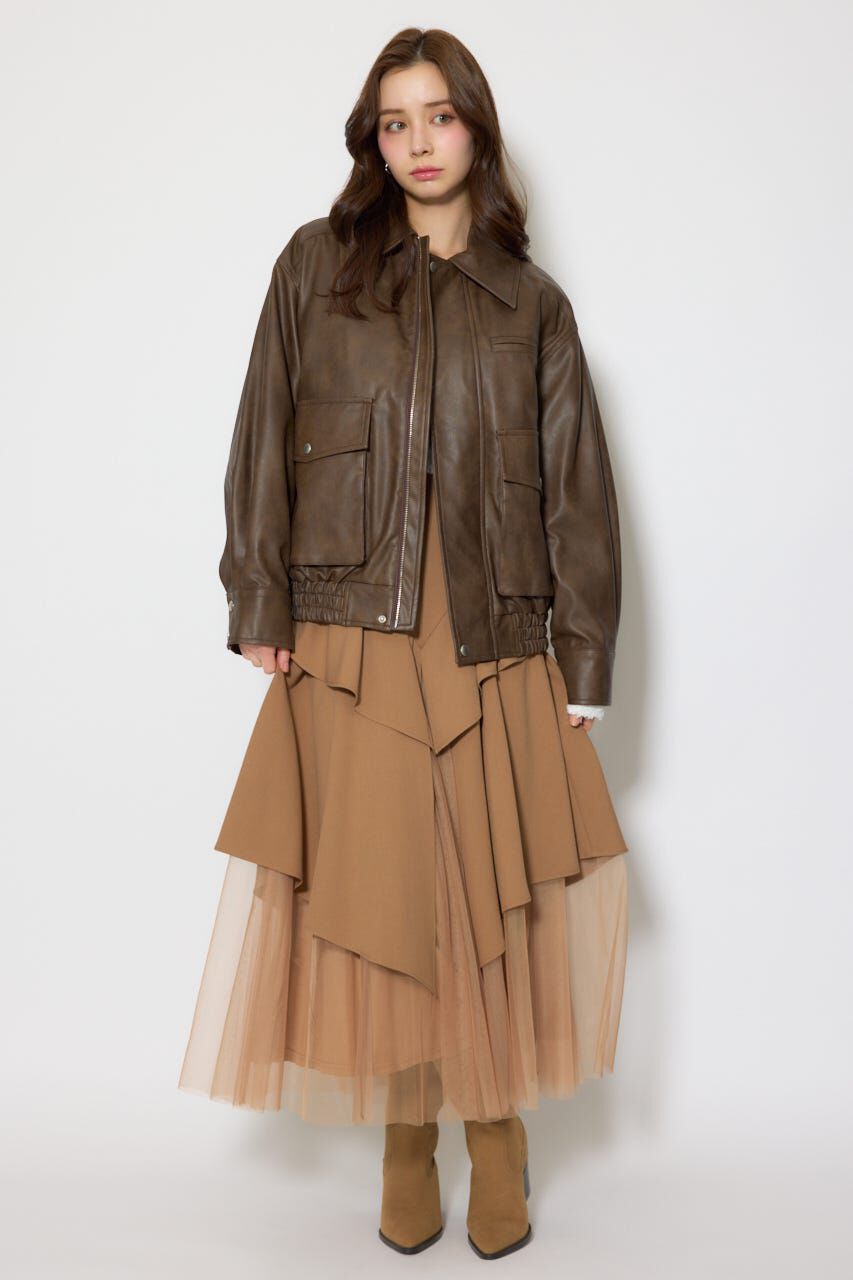 rienda「ライナー付きフェイクレザーブルゾン」|ブルゾン・スタジャン|