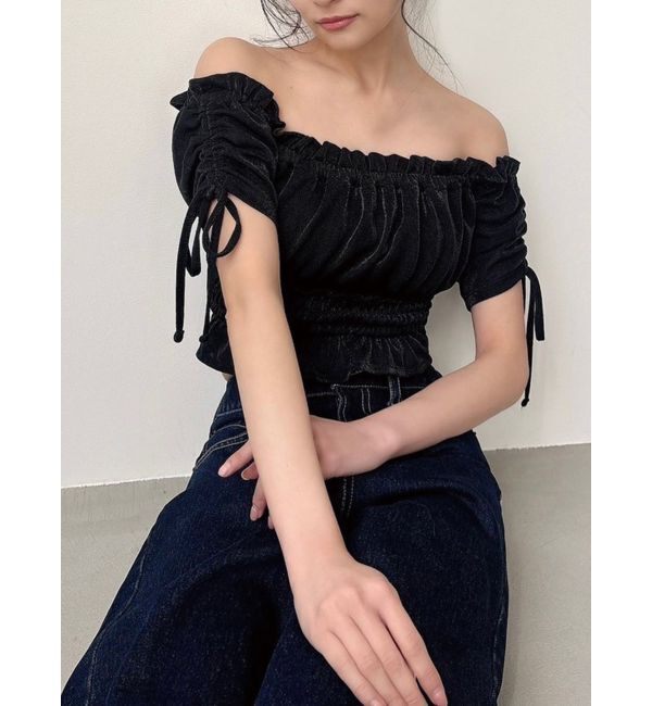 RESEXXY「シャーリングクロップドトップス」|Tシャツ・カットソー|ブラック