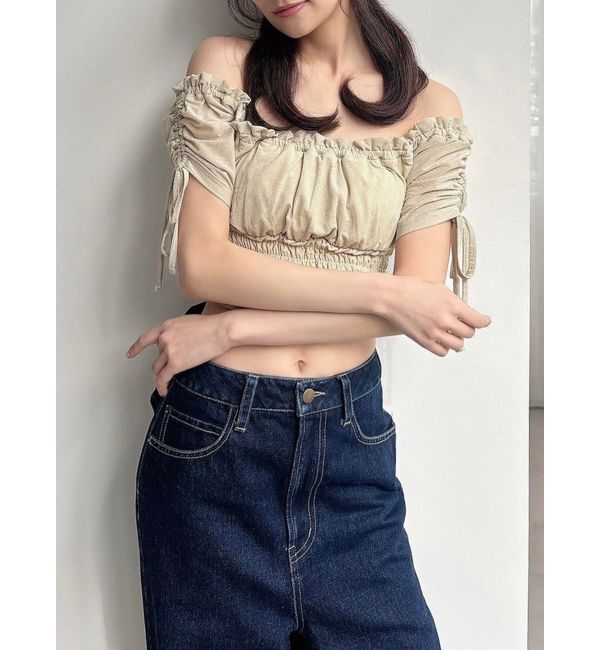 RESEXXY「シャーリングクロップドトップス」|Tシャツ・カットソー|イエロー