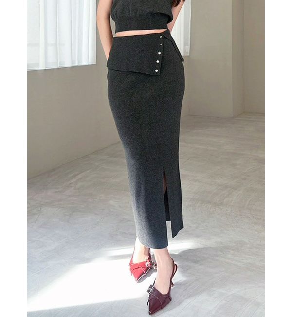 RESEXXY「ウエストデザインタイトニットスカート【セットアップ着用可能】」|スカート|チャコールグレー