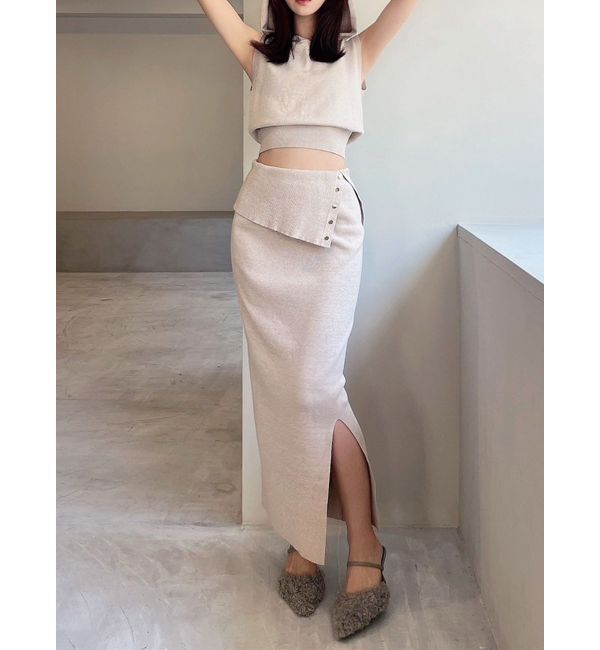 RESEXXY「ウエストデザインタイトニットスカート【セットアップ着用可能】」|スカート|ベージュ