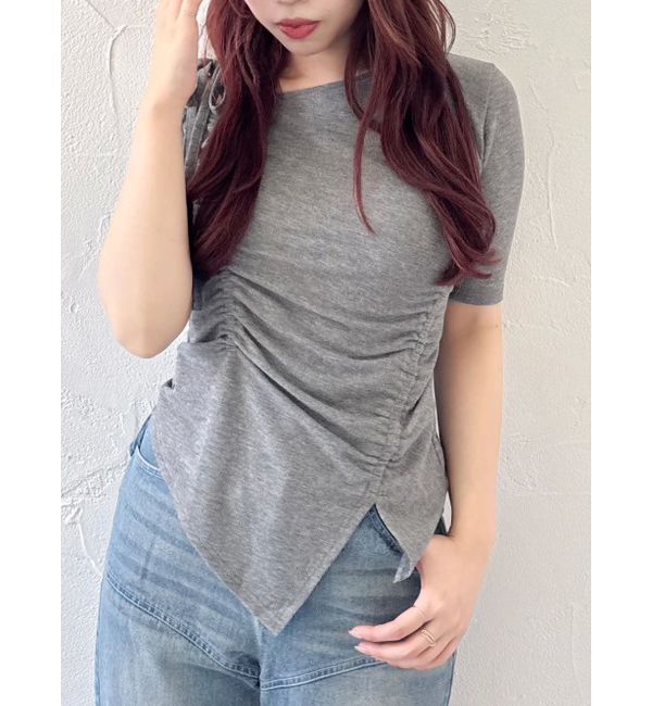 dazzlin「ワンショルギャザーカットトップス」|Tシャツ・カットソー|チャコールグレー
