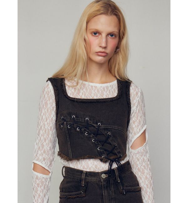 EMODA「カーブレースアップデニムビスチェ」|タンクトップ|ブラック