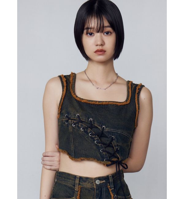 EMODA「カーブレースアップデニムビスチェ」|タンクトップ|インディゴ