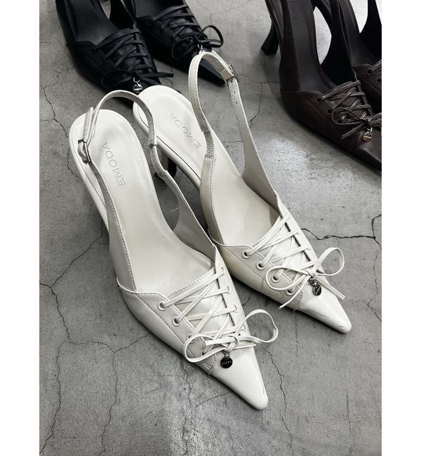EMODA「レースアップリボンパンプス」|パンプス|アイボリー