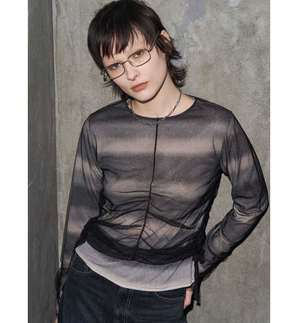 EMODA「【VEQUM】STRING GATHER SHEER TOP」|Tシャツ・カットソー|ブラック