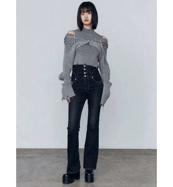 EMODA「スーパーハイウエストフレアパギンス」|デニム|