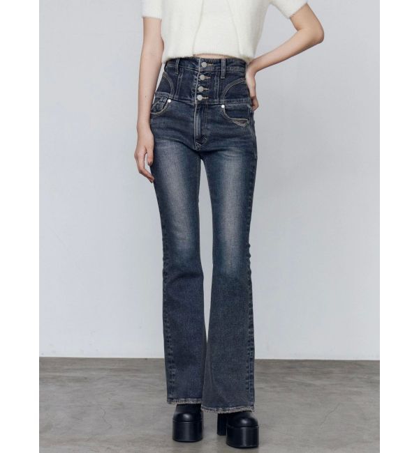 EMODA「スーパーハイウエストフレアパギンス」|デニム|