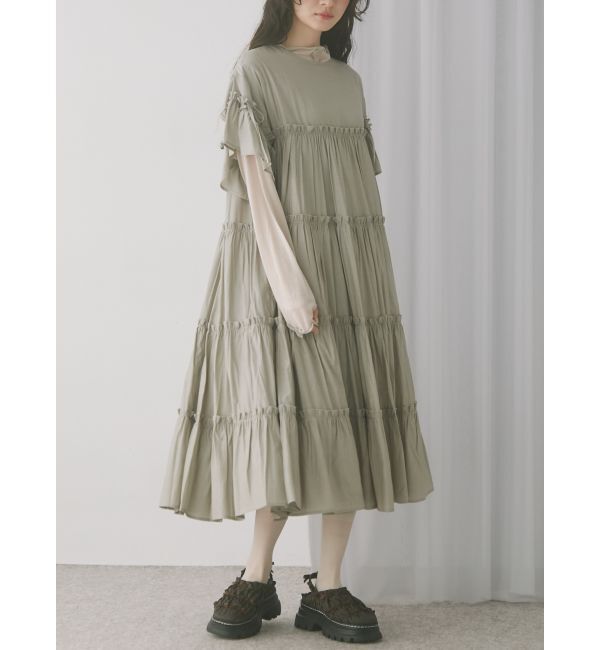 merry jenny「ティアードティアードスリーブワンピース」|ワンピース|グレー