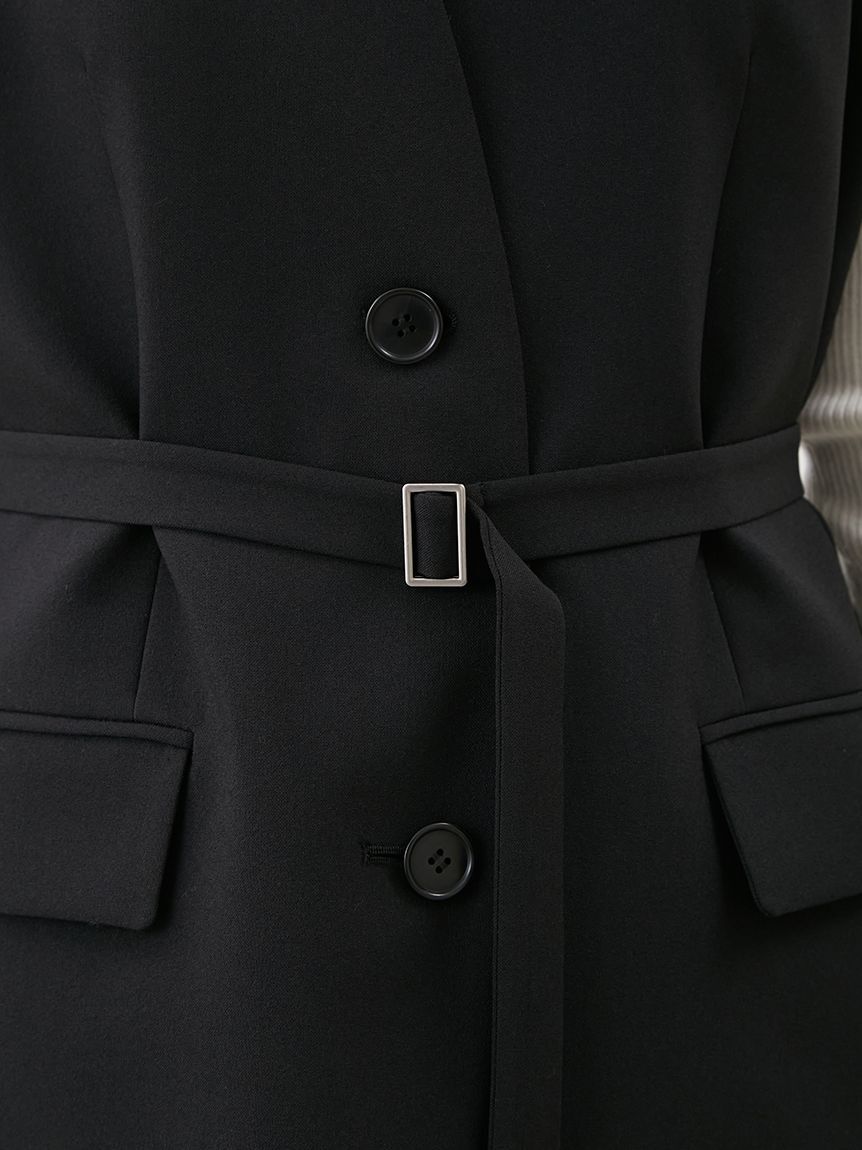 Mila Owen「共ベルト付きオーバーサイズノーカラーベスト」|ダウンベスト・ベスト|