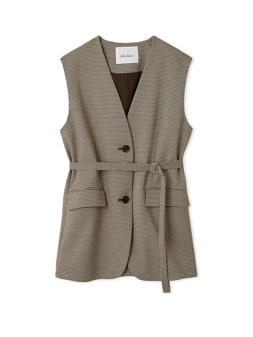 Mila Owen「共ベルト付きオーバーサイズノーカラーベスト」|ダウンベスト・ベスト|