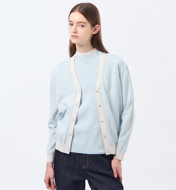MACKINTOSH PHILOSOPHY「バイカラーファインコットンカーディガン」|ニット・セーター|ブルー