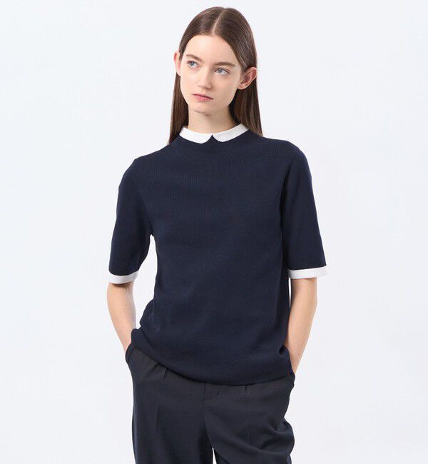 MACKINTOSH PHILOSOPHY「Cleric Collar Knit ハーフスリーブ」|ニット・セーター|ネイビー