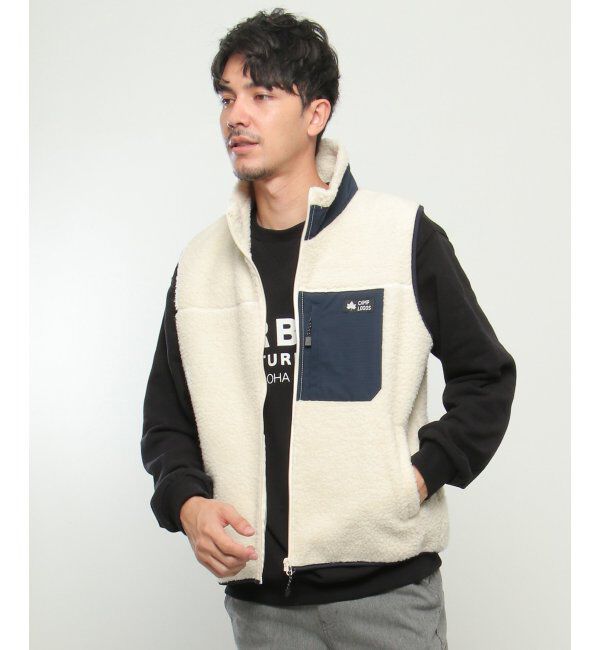 ikka「CAMP LOGOS 防風シープボアベスト」|ダウンベスト・ベスト|ベージュ