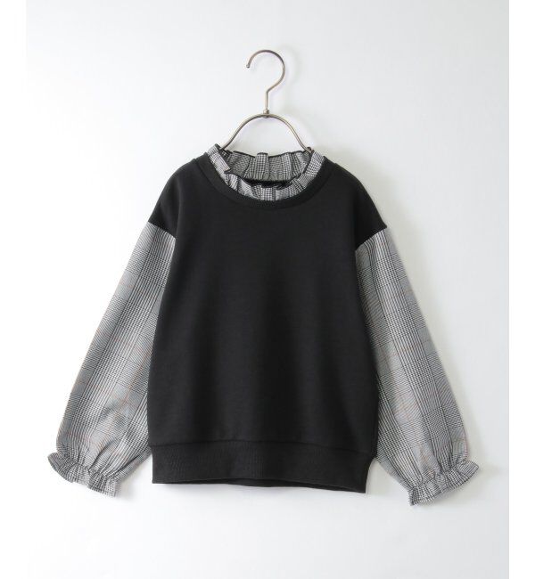 ikka kids「袖チェックフリル襟プルオーバー（120~160cm）」|Tシャツ・カットソー|