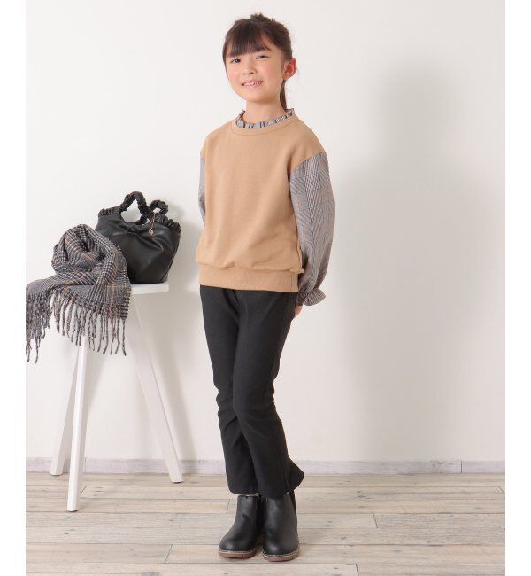 ikka kids「袖チェックフリル襟プルオーバー（120~160cm）」|Tシャツ・カットソー|