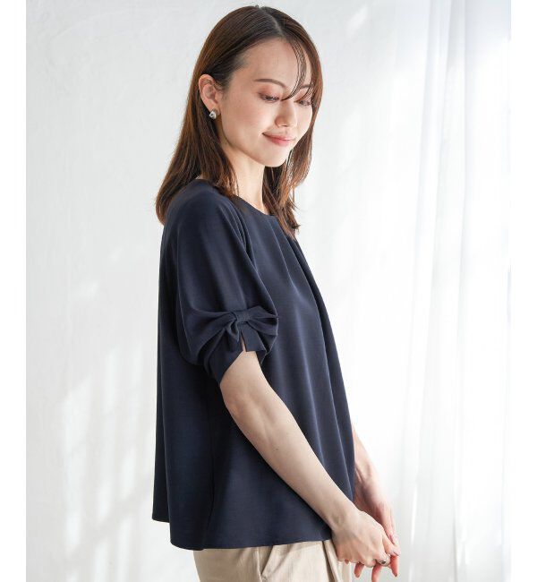IKKA LOUNGE「ドライタッチ袖リボンブラウス」|シャツ・ブラウス|ネイビーブルー