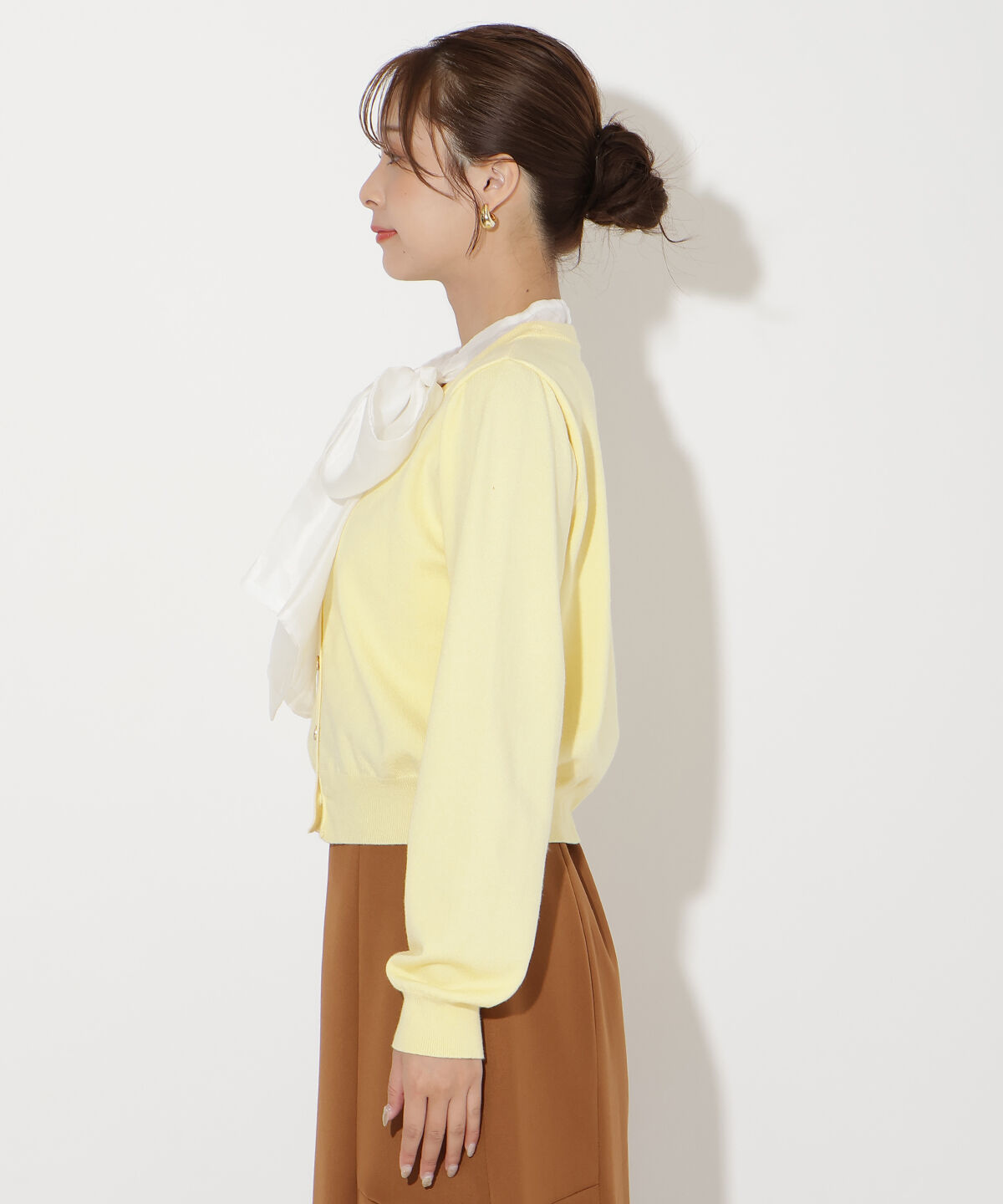 アンドクチュール「異素材リボンニットカーディガン」|カーディガン|