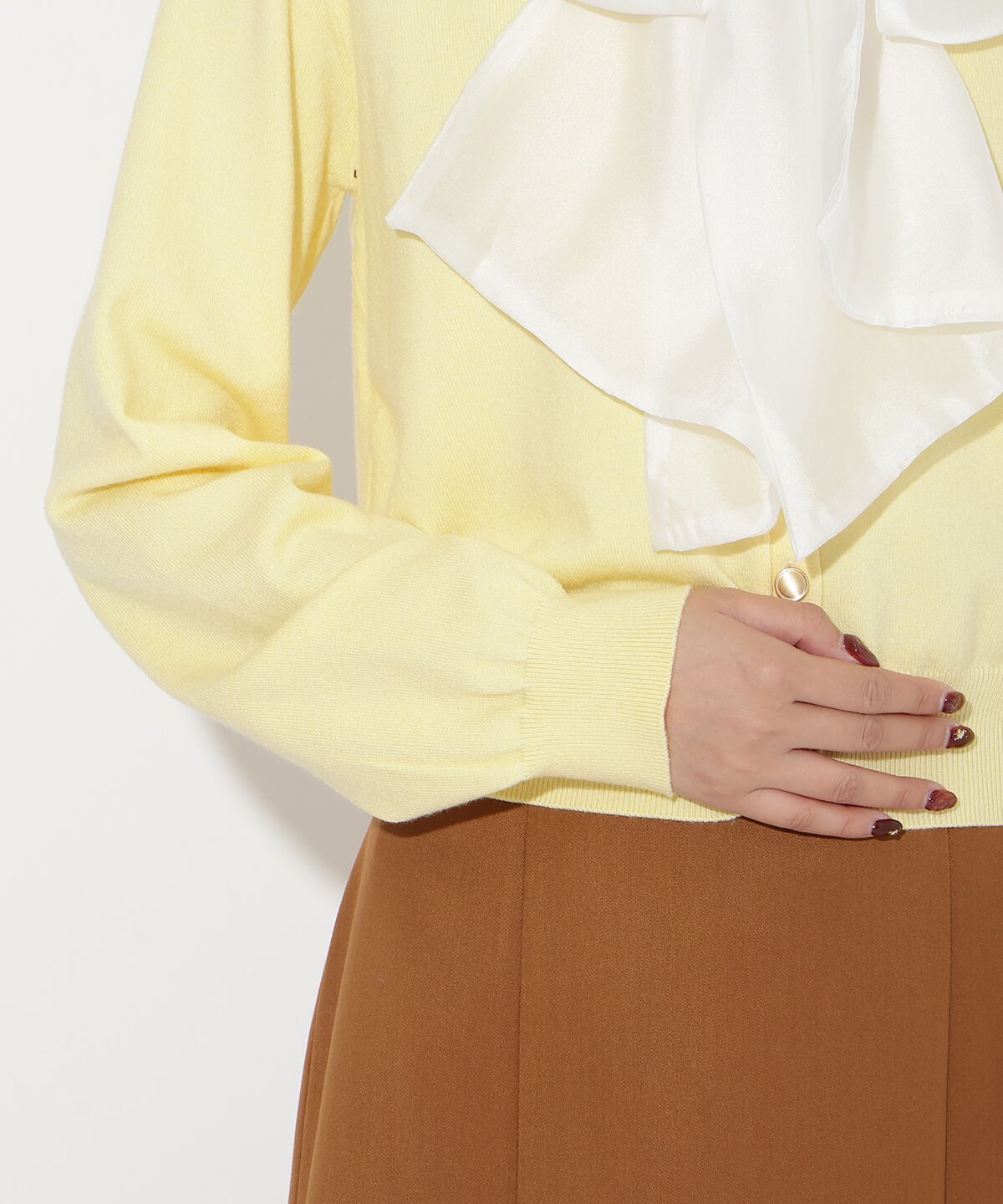 アンドクチュール「異素材リボンニットカーディガン」|カーディガン|