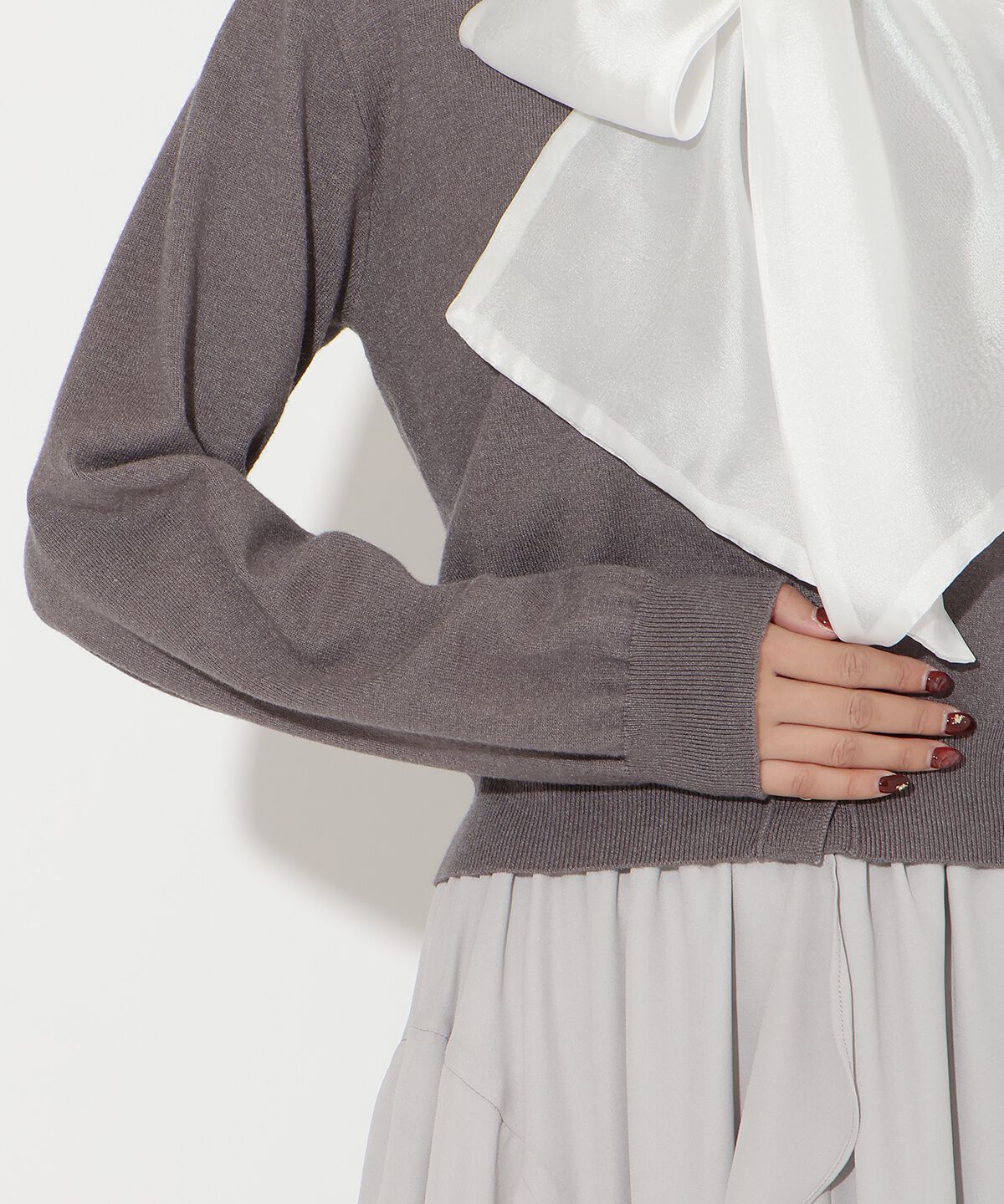 アンドクチュール「異素材リボンニットカーディガン」|カーディガン|