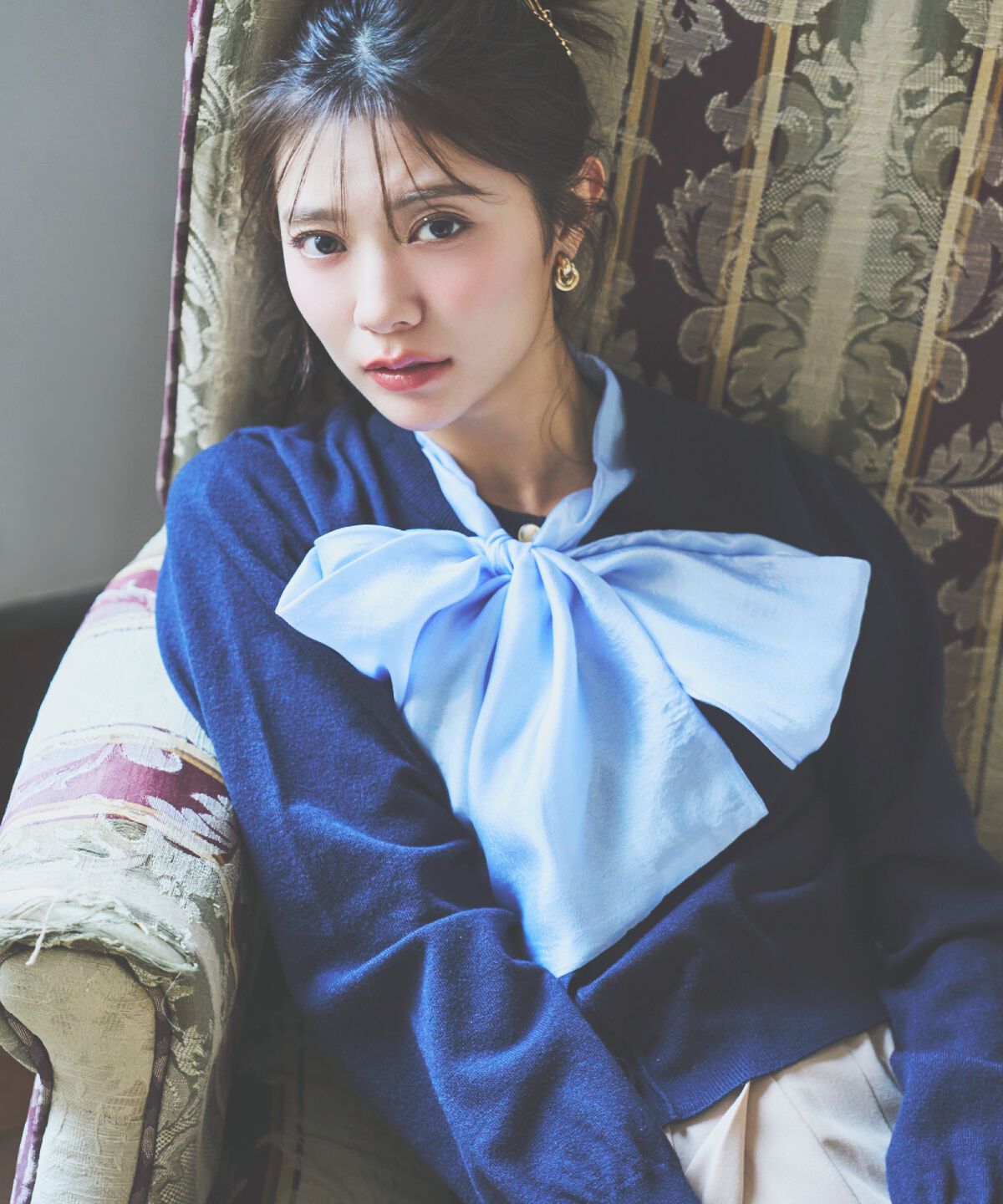 アンドクチュール「異素材リボンニットカーディガン」|カーディガン|