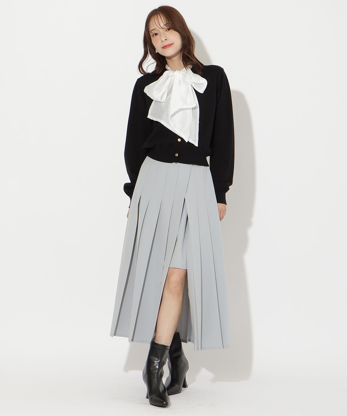 アンドクチュール「異素材リボンニットカーディガン」|カーディガン|