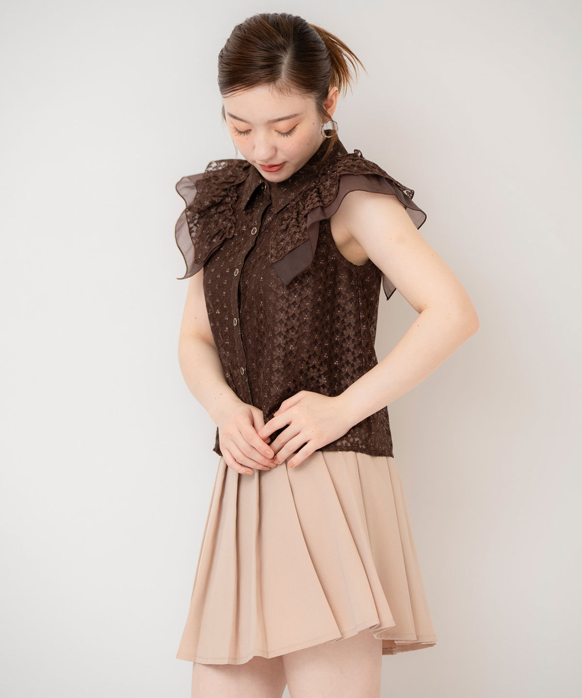 REDYAZEL「ラメレースフリルスリーブブラウス」|シャツ・ブラウス|