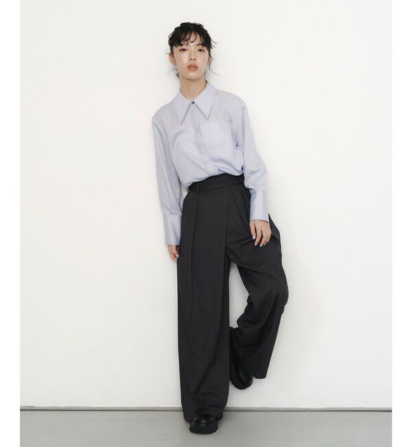 EMMEL REFINES「＜EMMEL REFINES＞EM ダブルベルト ラップライク パンツ」|チノ|DK.GRAY