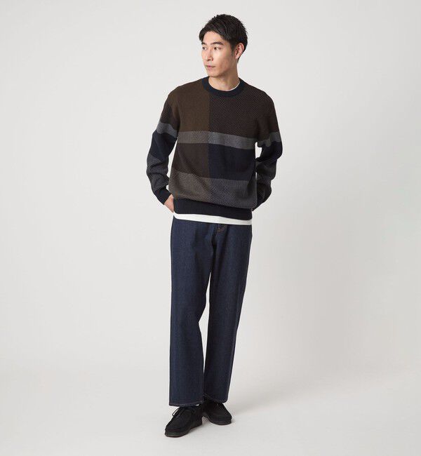 UNITED ARROWS green label relaxing「カラー ブロック ジャカード クルーネック ニット」|ニット・セーター|