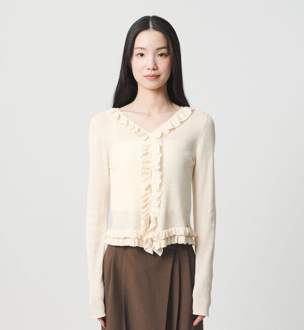 BEAUTY&YOUTH UNITED ARROWS「フリル フロントボタン カーディガン ウォッシャブル」|カーディガン|