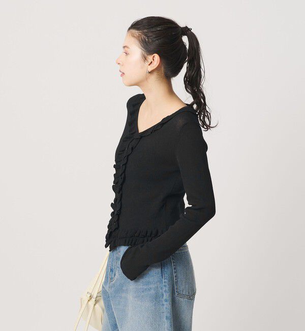 BEAUTY&YOUTH UNITED ARROWS「フリル フロントボタン カーディガン ウォッシャブル」|カーディガン|BLACK