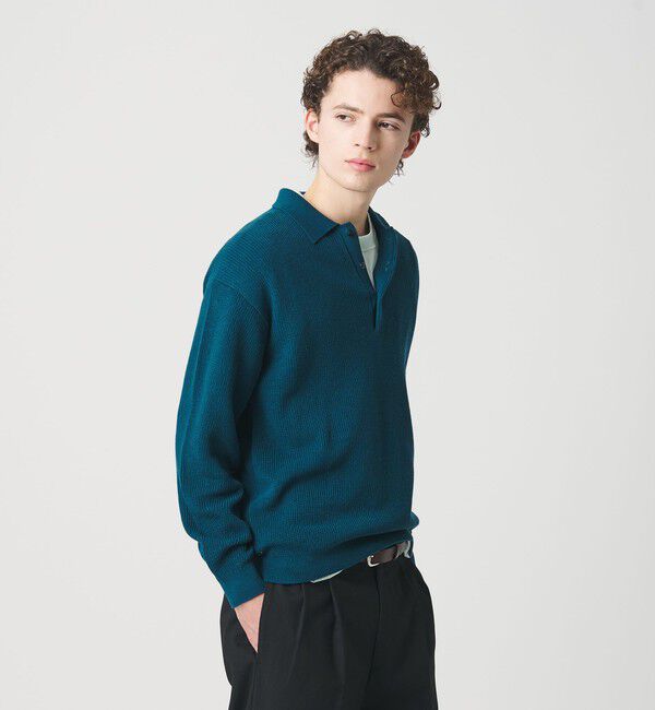 BEAUTY&YOUTH UNITED ARROWS「ギマ コットン アゼ 3ボタン ポロカラー ニット ウォッシャブル」|ニット・セーター|