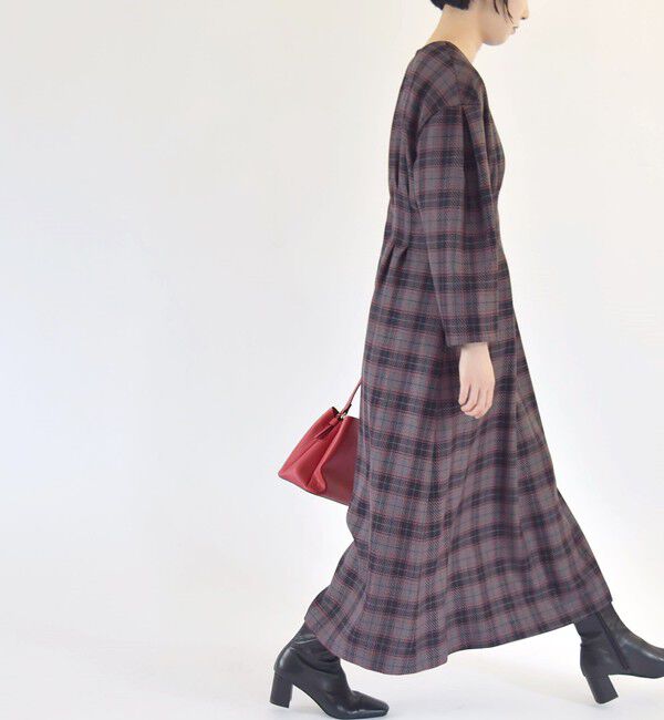 quaranciel「quaranciel:〈手洗い可能〉チェック シェイプ ワンピース」|ワンピース|グレー