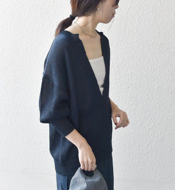 SHIPS any「SHIPS any:〈手洗い可能〉バルキー シアー Vネック ニット プルオーバー」|ニット・セーター|