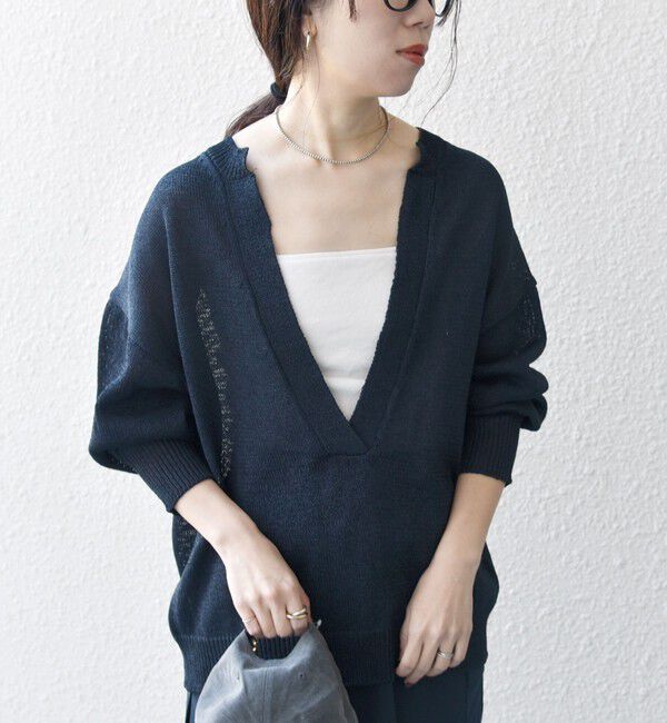 SHIPS any「SHIPS any:〈手洗い可能〉バルキー シアー Vネック ニット プルオーバー」|ニット・セーター|