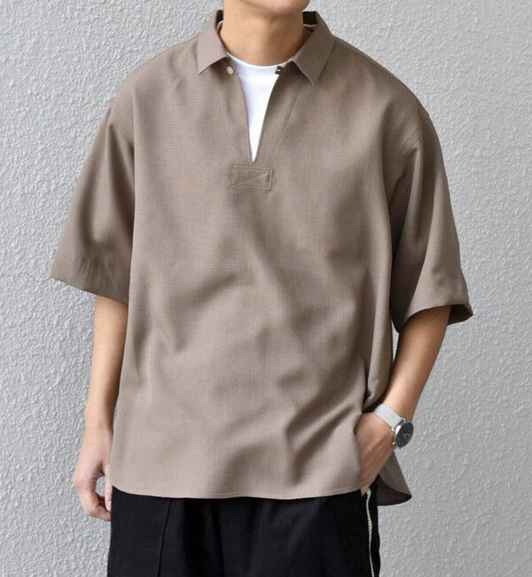 SHIPS any「SHIPS any:〈洗濯機可能〉リネンライク スキッパー プルオーバーシャツ(セットアップ対応)◇」|シャツ・ブラウス|ブラウン