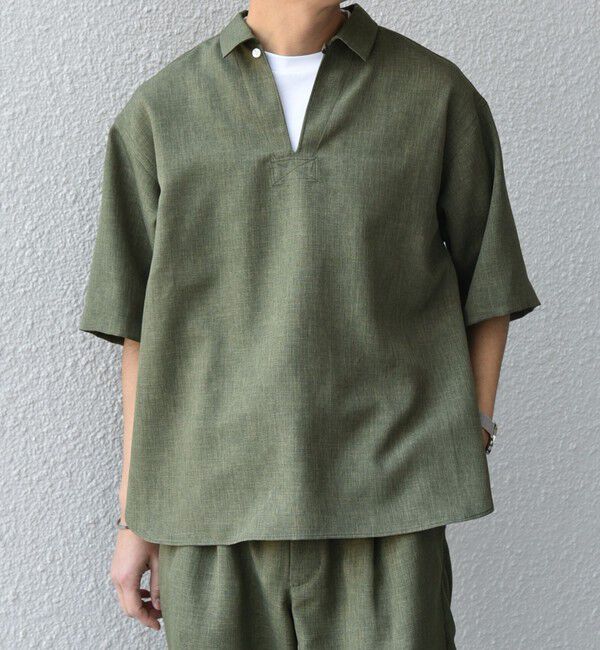 SHIPS any「SHIPS any:〈洗濯機可能〉リネンライク スキッパー プルオーバーシャツ(セットアップ対応)◇」|シャツ・ブラウス|