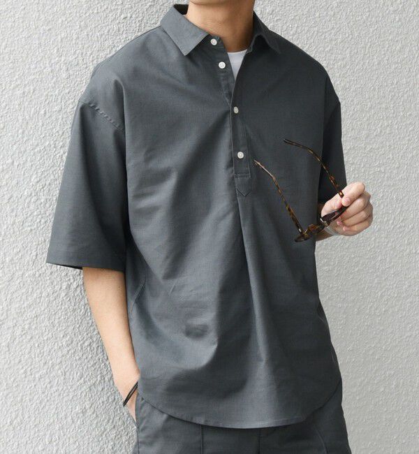 SHIPS any「SHIPS any:〈接触冷感/遮熱等〉ハイブリッドリネン プルオーバー シャツ(セットアップ対応)◇」|シャツ・ブラウス|チャコールグレー