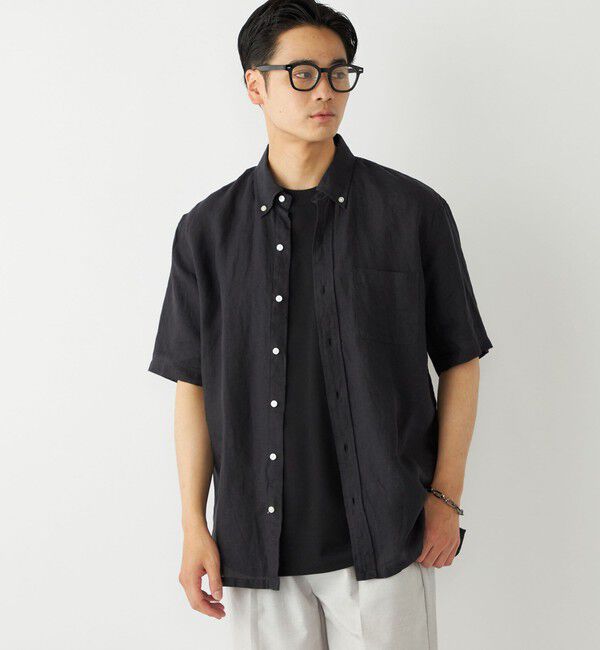 SHIPS Colors 「SHIPS Colors:リネン ボタンダウン ショートスリーブ シャツ」|シャツ・ブラウス|ブラック