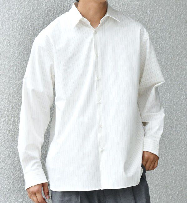 SHIPS any「SHIPS any: LIM BLESS ソリッド/ストライプ レギュラーカラー シャツ(セットアップ対応)◇」|シャツ・ブラウス|ホワイト