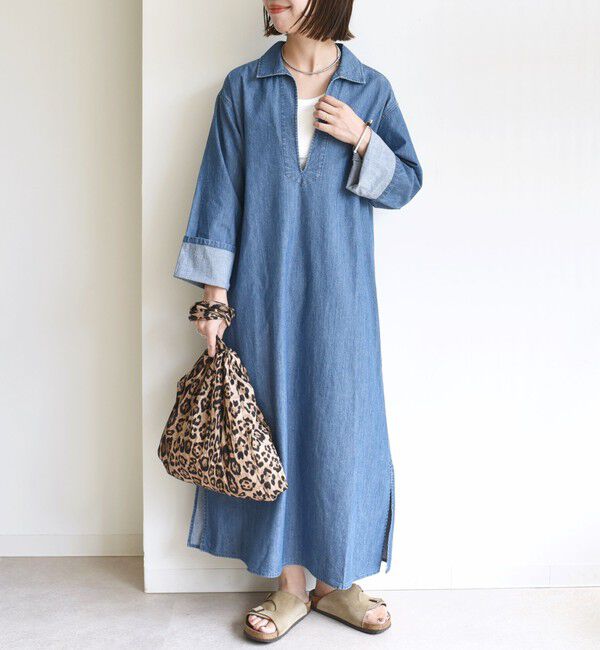 SHIPS for women「【WEB限定】〈洗濯機可能〉スキッパー デニム ワンピース」|ワンピース|ブルー